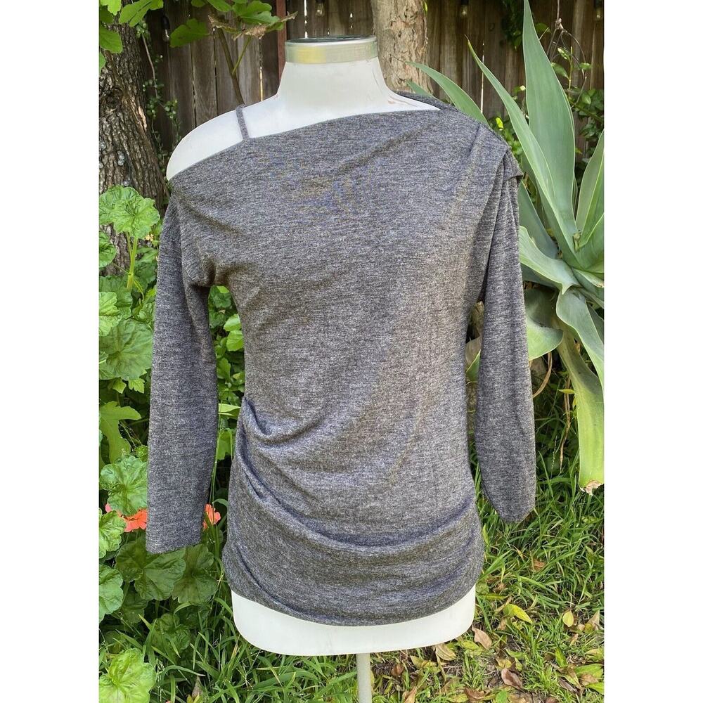 Rachel Roy Womens Asymmetrical Knit Blouse Size Small Gray Heather